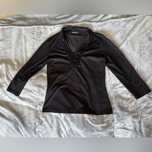 J. McLaughlin Black Ruffle Detail Blouse